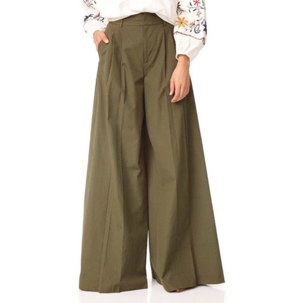 Alice + Olivia Dylan Super Flare Pants Womens Size 6 Olive Wide Leg High Rise